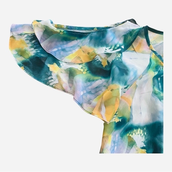 ANA anew approach abstract multicolor blouse top flared sleeves cold shoulder PM - Picture 5 of 12